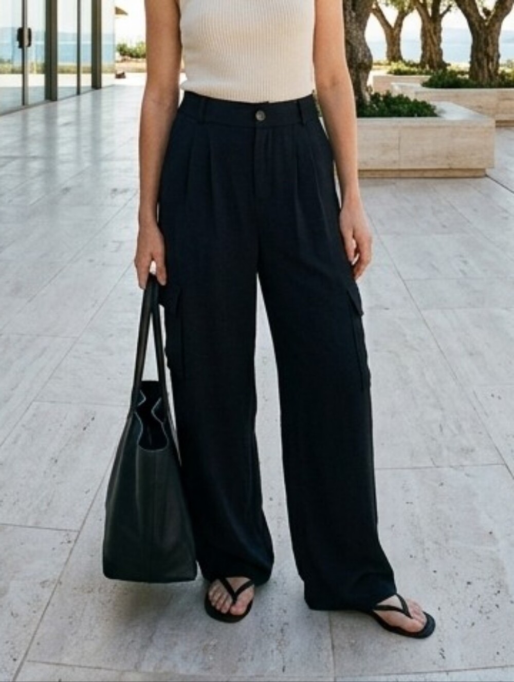 Wide Leg Lux Crinkle Cargo Pants - Picture 1 of 9